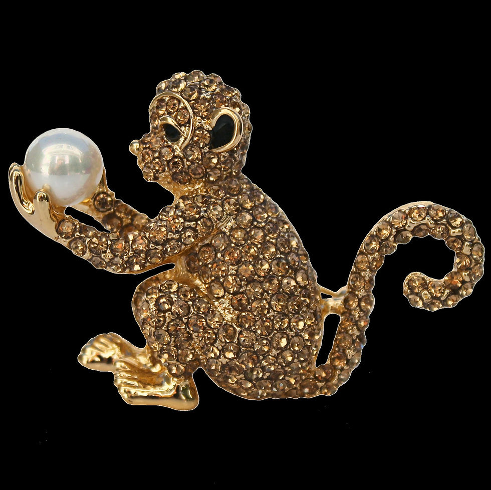 Thumbnail: Brooch and pendant rhinestone-studded monkey with pearl