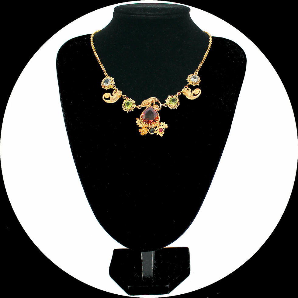 Miniatura: Collana con camaleonte, citrino, topazio e peridoto in argento placcato oro