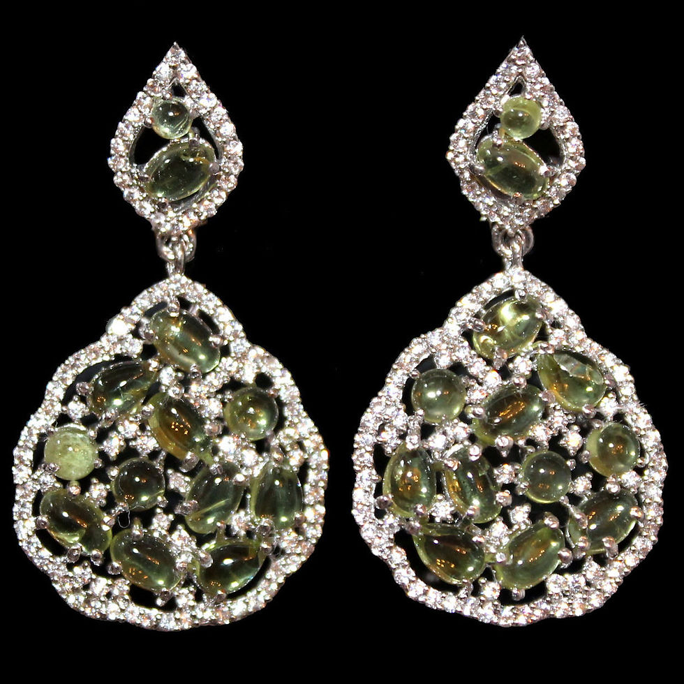 Chandeliers en argent 925 avec cabochons en péridot et zirconium cubique