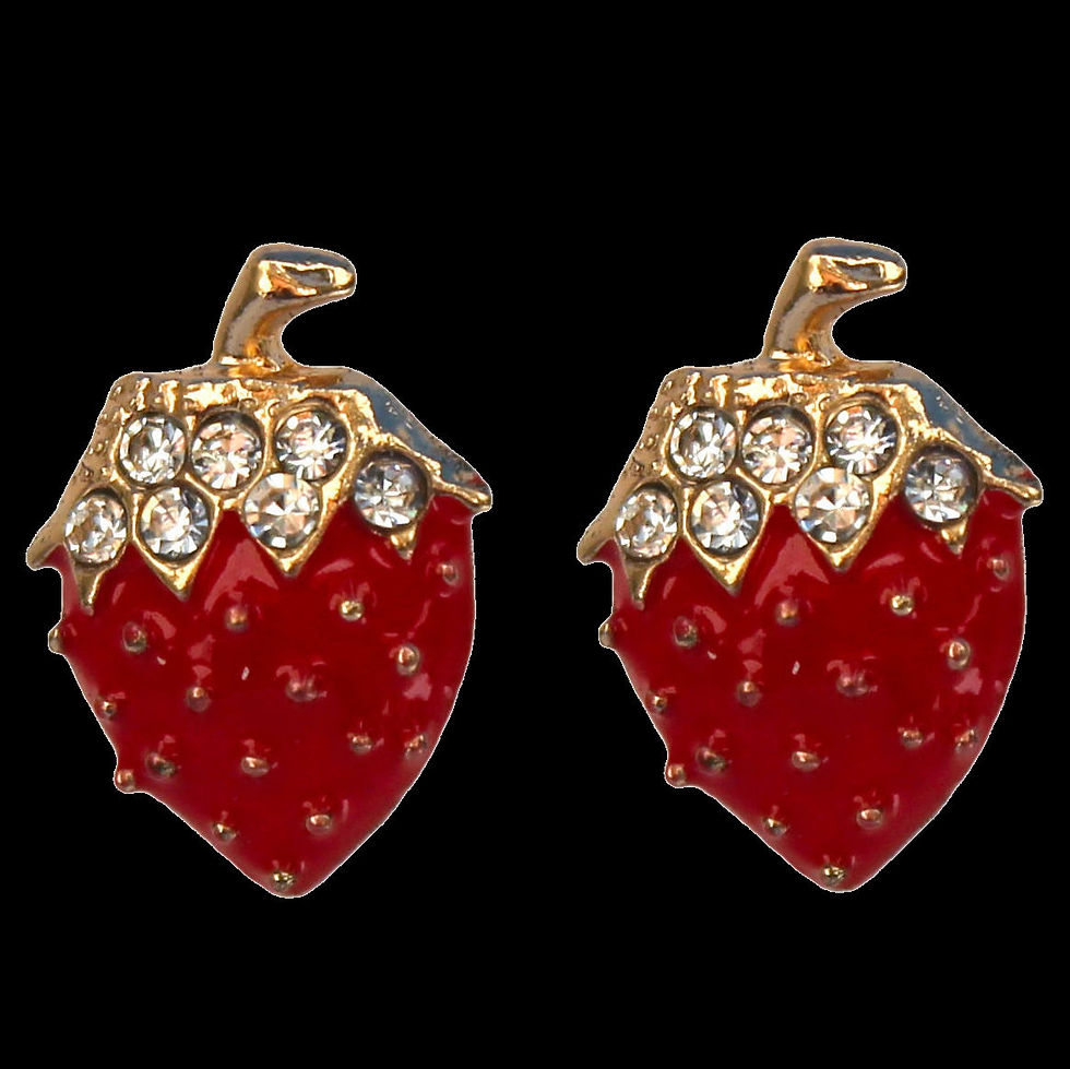 Miniaturbild: Set Ohrringe Ananas und Erdbeere aus gold-und silberfarbenem Metall