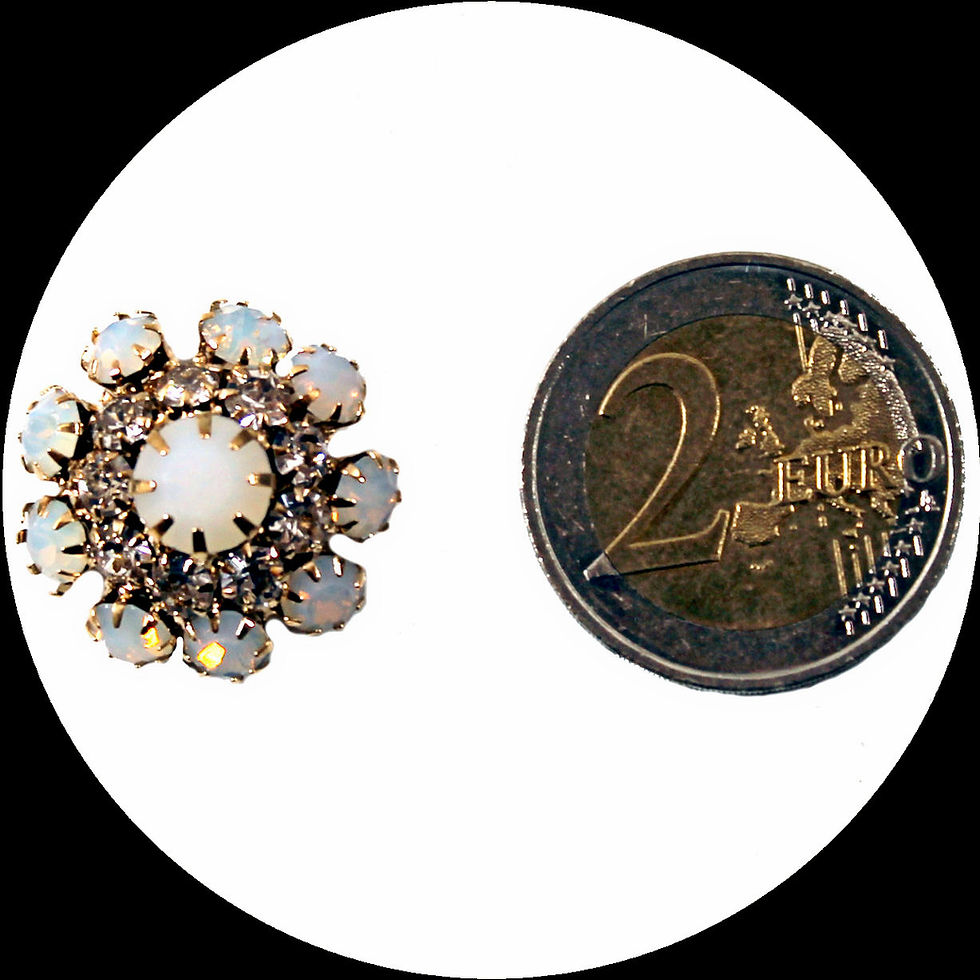Thumbnail: Vintage-style clothing button with white rhinestones and opalescent crystals, approx. 21 mm
