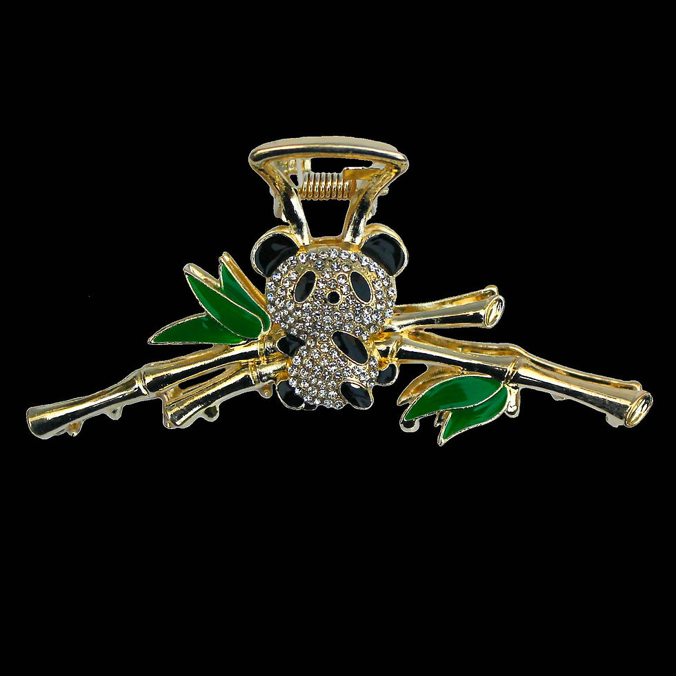 Thumbnail: Gold-plated metal hair claw with rhinestone-studded panda and bamboo branches