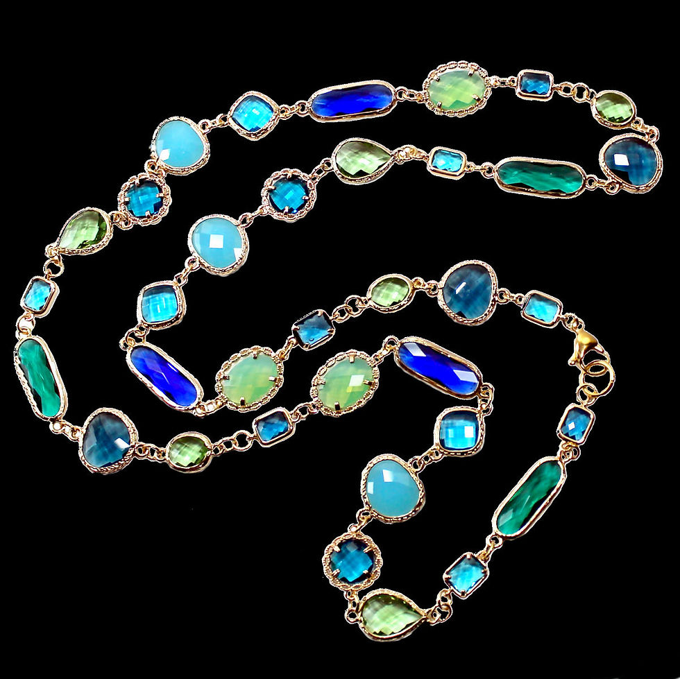 Thumbnail: Long gold-plated chain with crystals in shades of blue and green