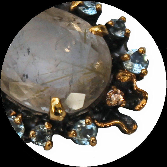 Miniatura: Pendente con quarzo rutilo e topazi blu in argento Sterling 925