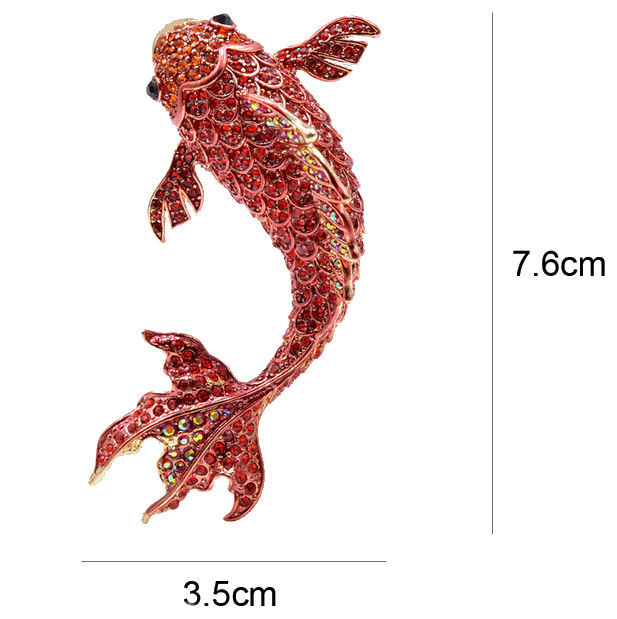 Miniature : Grande broche et pendentif Poisson Rouge en métal doré