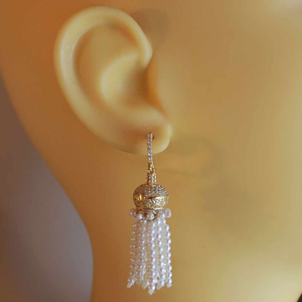 Miniatura: Orecchini con nappe di madreperle e zirconia cubicia  in rame placcato oro
