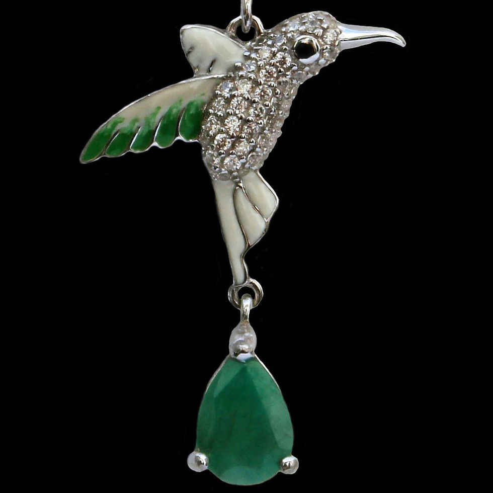 Thumbnail: Enamelled hummingbird chandeliers with emeralds in 925 Sterling silver