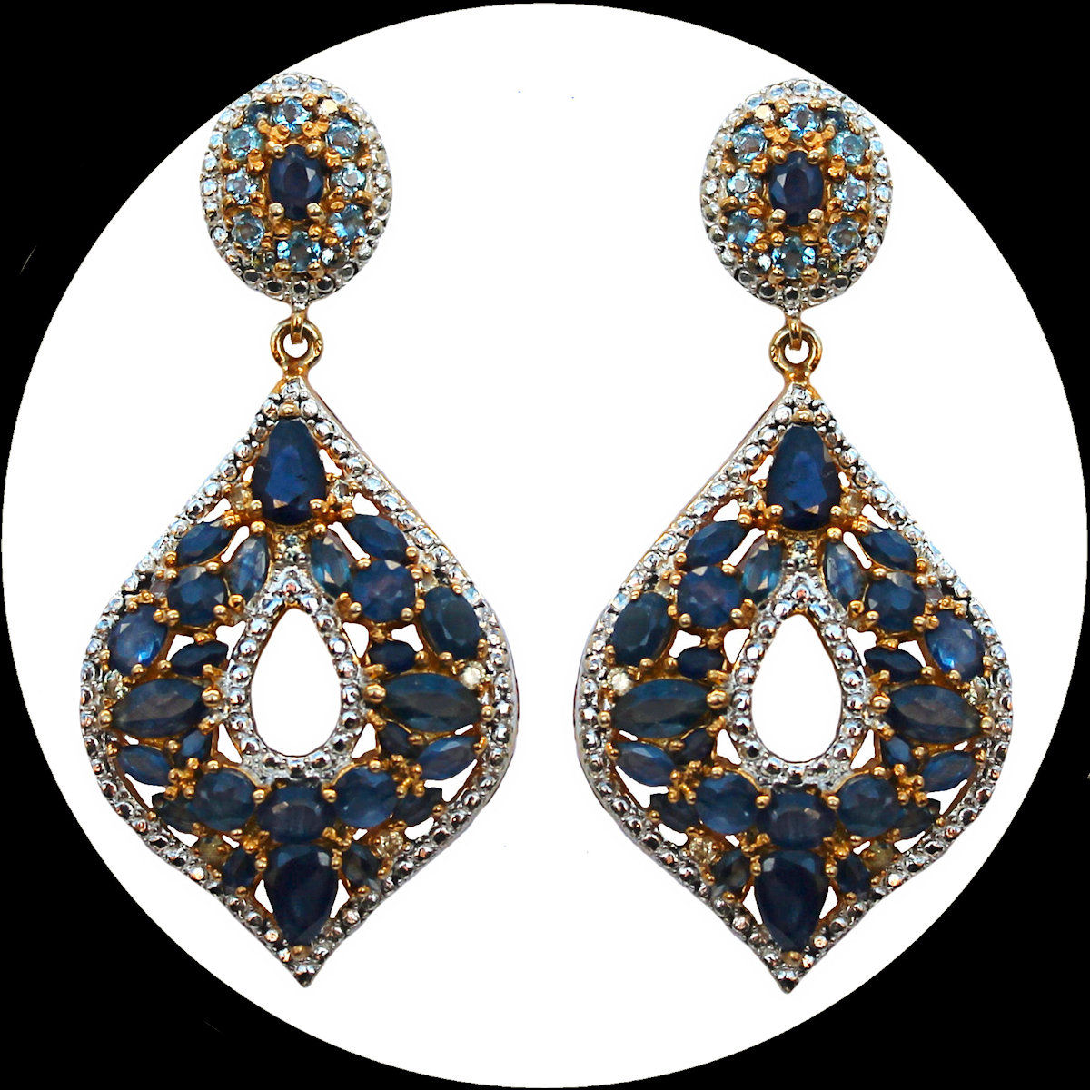 Chandeliers with sapphire and topaz in white and gold-plated 925 silver