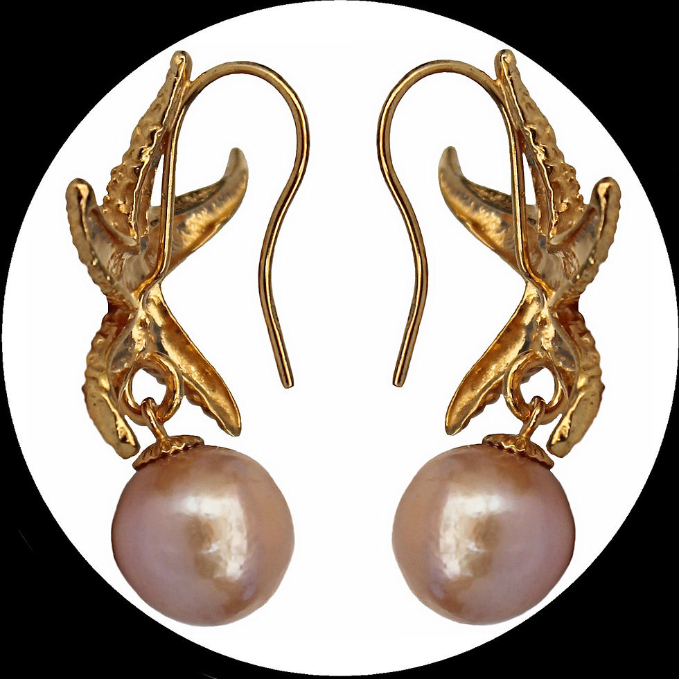 Miniature : Boucles d'oreilles avec étoiles de mer et perles Edison roses en argent 925 plaqué or
