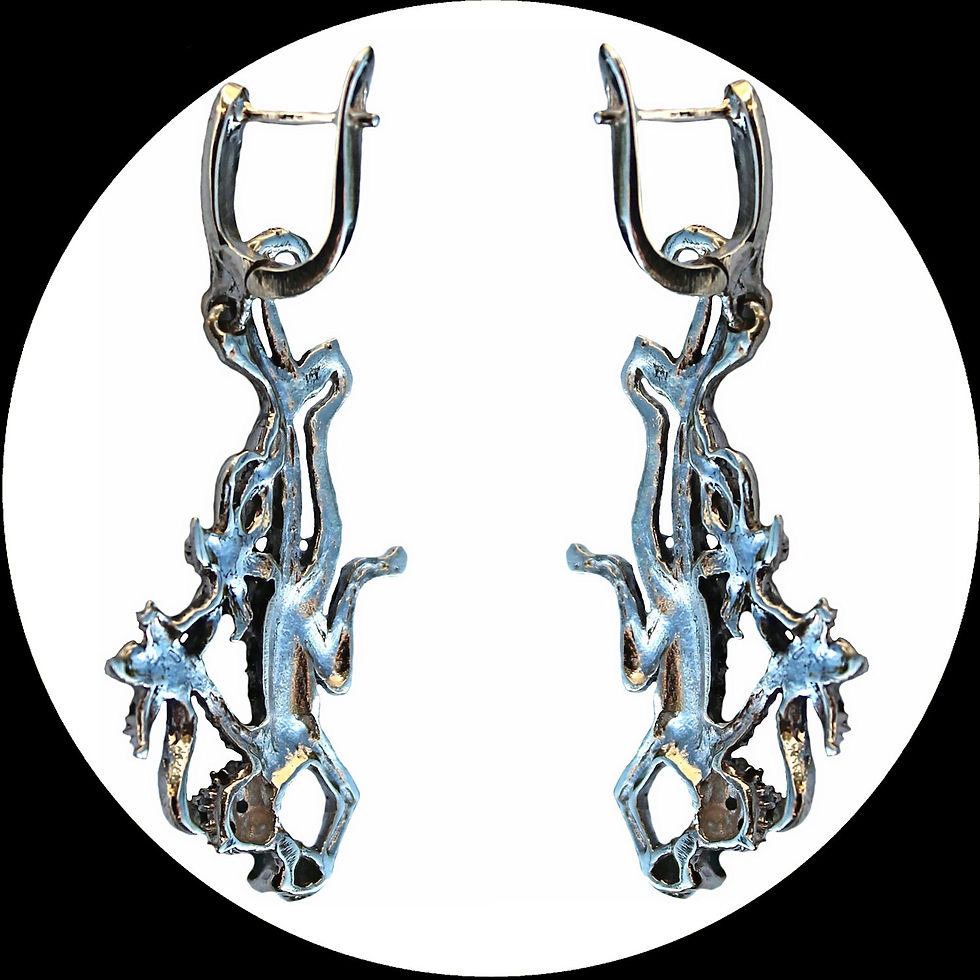 Miniaturbild: Chandeliers mit Affen, Smaragden und Markasiten aus 925er Sterlingsilber