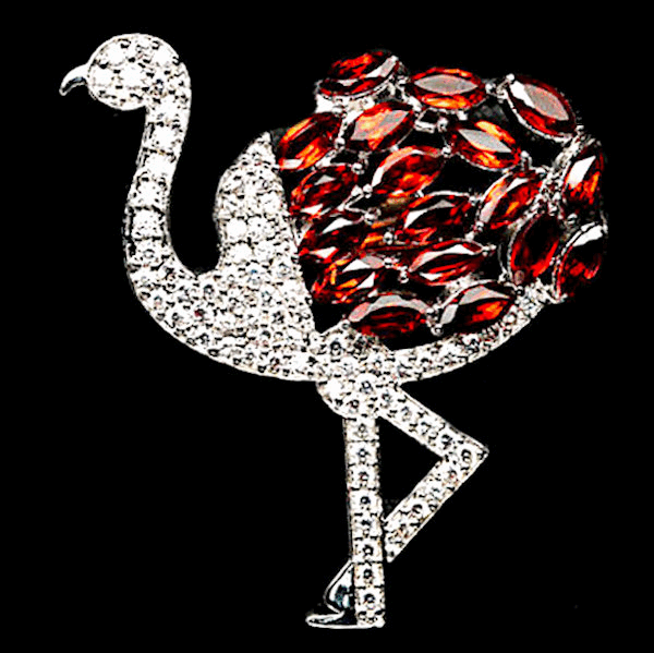 Ostrich brooch in white gold-plated 925 Sterling silver