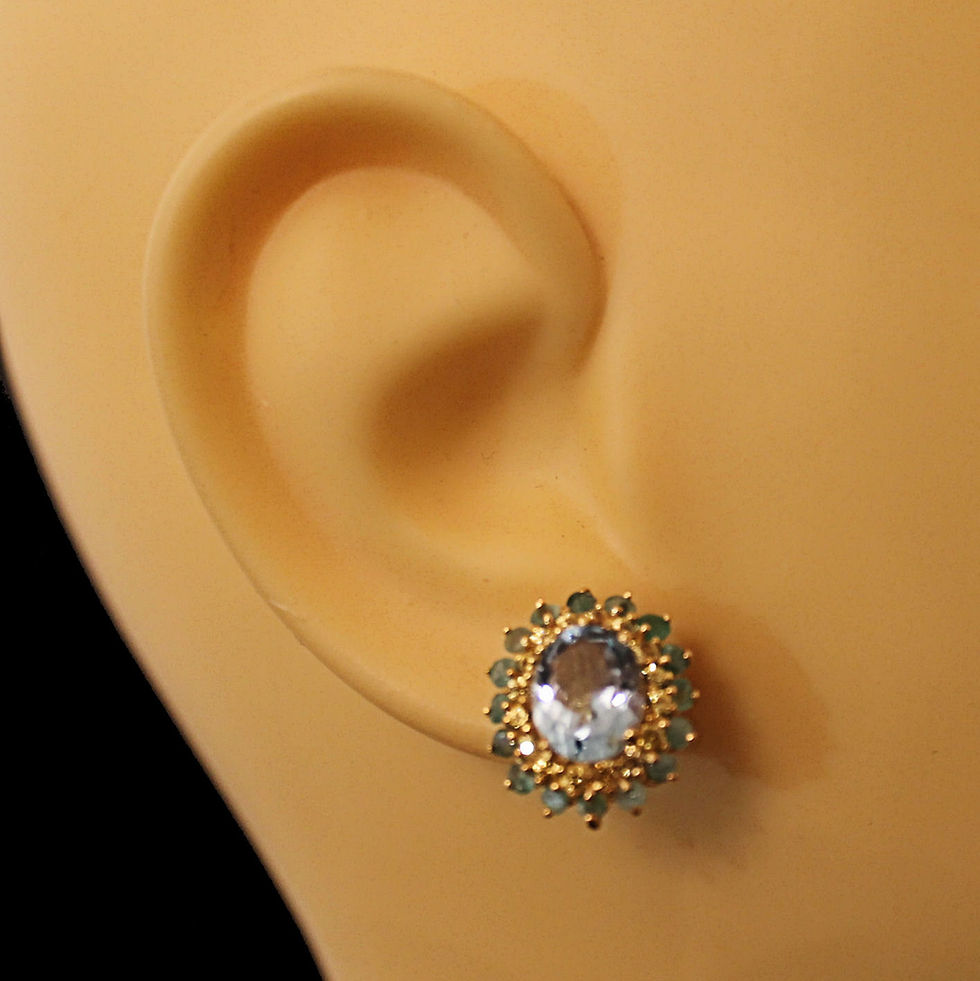 Miniature : Boucles d'oreilles avec topaze, émeraude et saphir jaune en argent doré