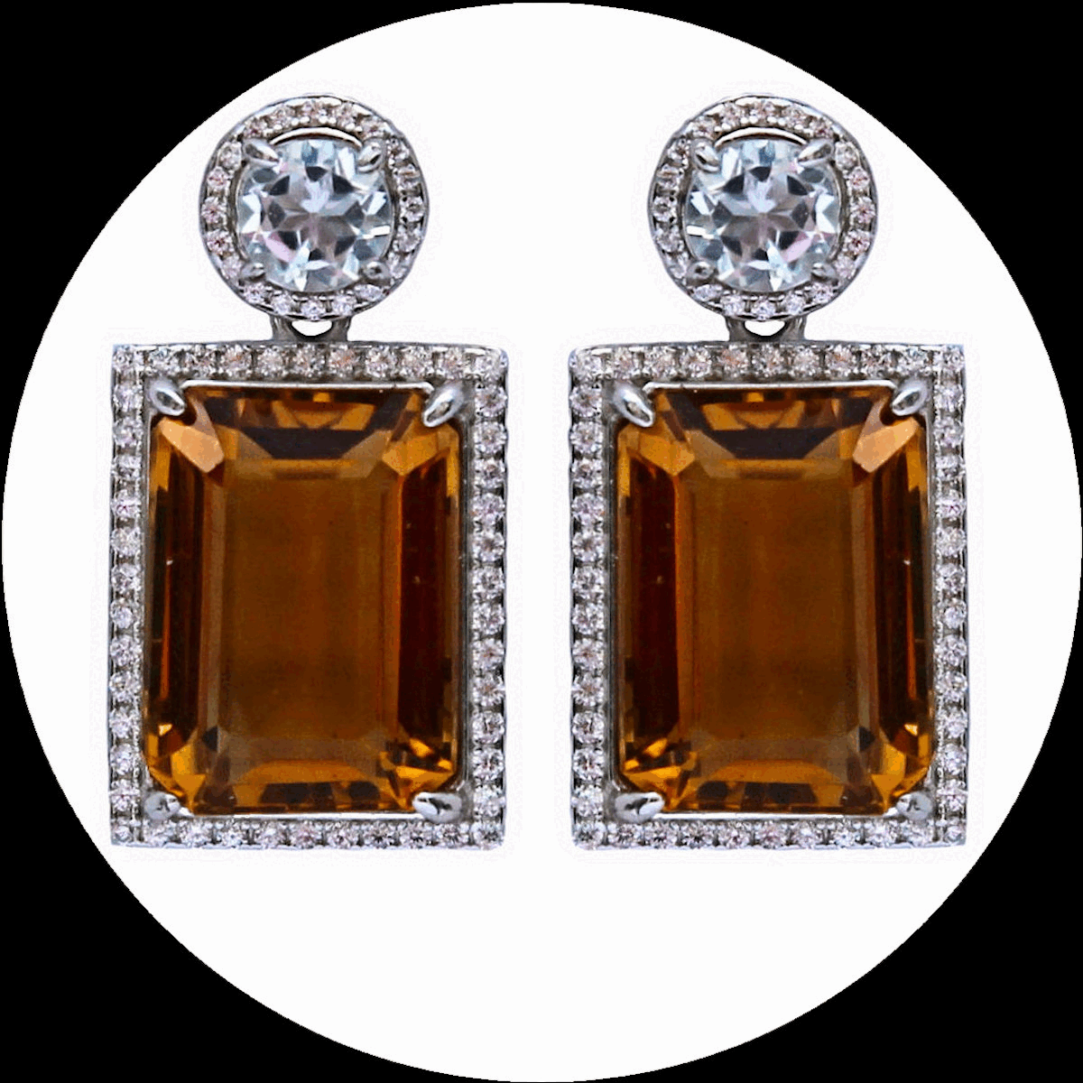 Boucles D'Oreilles Argent 925 Rhodié Noir Avec Citrines & Diopsides - Dormeuses à Noeud