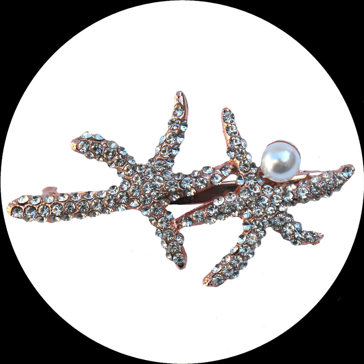 Fermaglio per capelli con stelle marine e perle in metallo placcato oro rosa