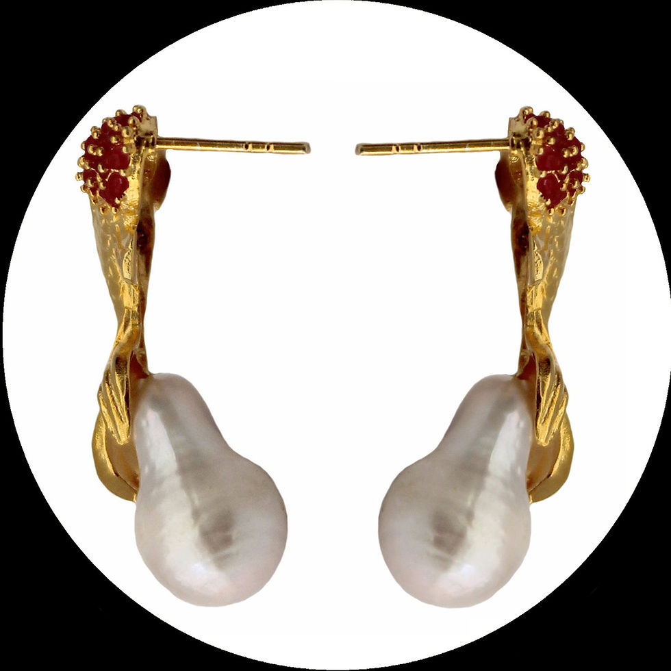 Miniature : Boucles d'oreilles en forme de Poisson avec perles baroques et  rubis, en argent 925