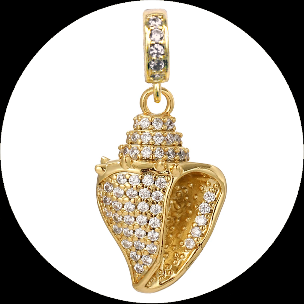 Clip Anhänger Muschel aus vergoldetem Kupfer mit Zirkoniapavé