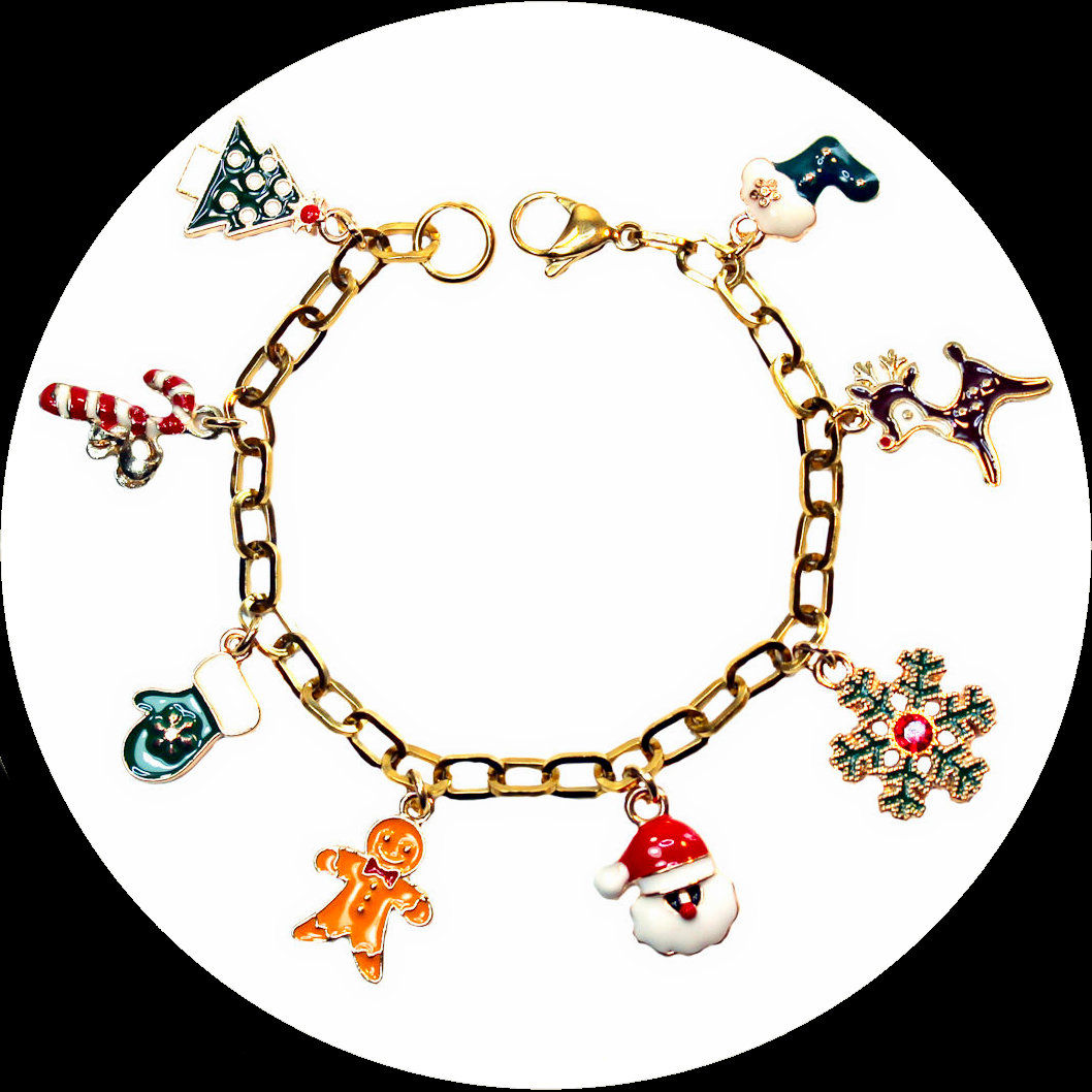 Gliederarmband mit emaillierten Weihnachtscharms aus vergoldetem Metall