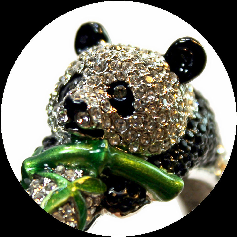 Thumbnail: Silver-coloured bangle with enamelled and rhinestone-studded panda bear