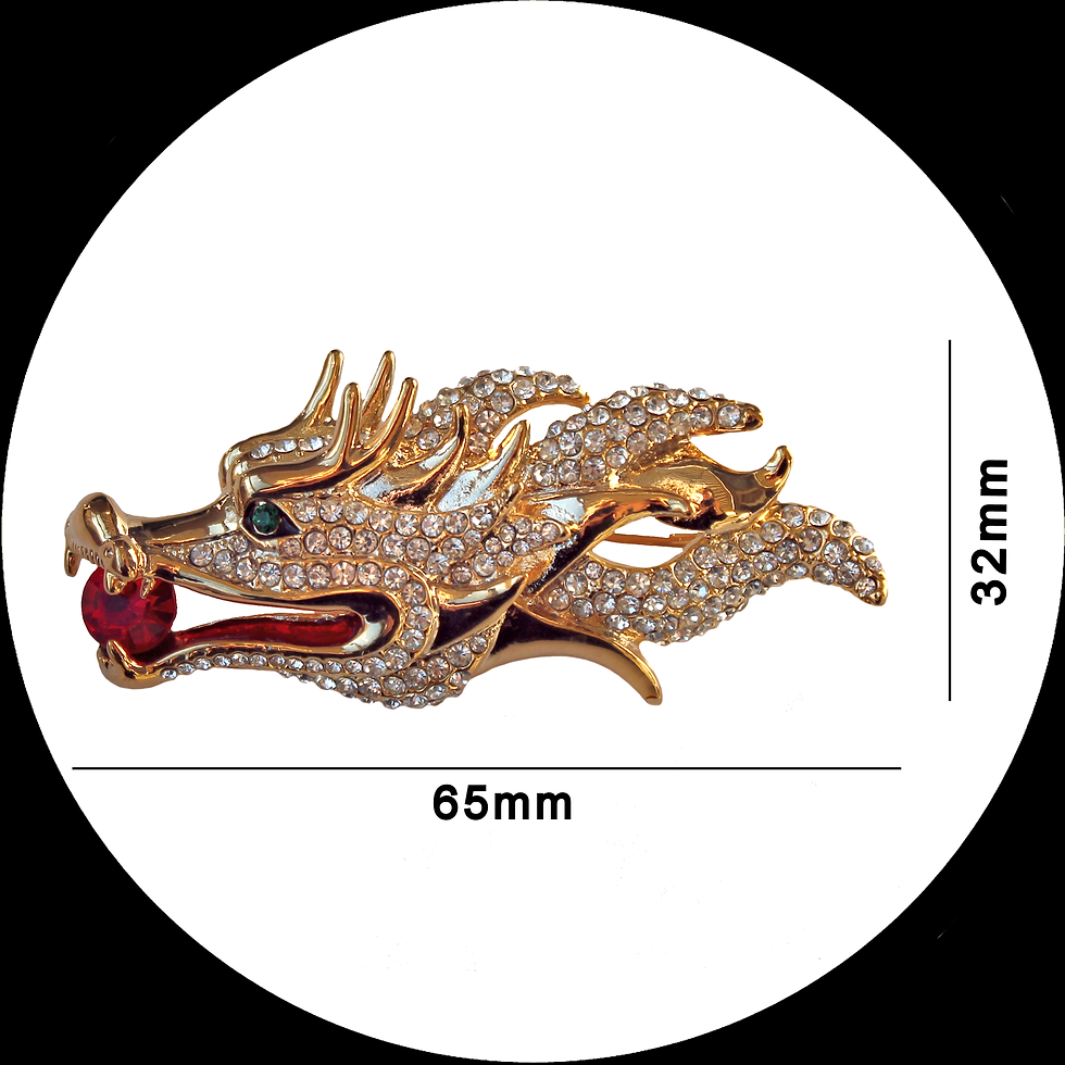 Thumbnail: Large brooch dragon head  made of gold-coloured metal with glass crystals