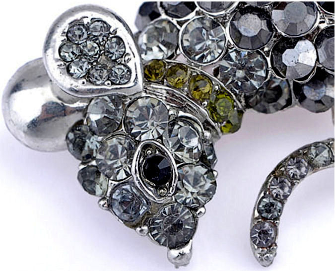 Miniature : Broche et pendentif Souris avec cristaux de verre noirs et gris
