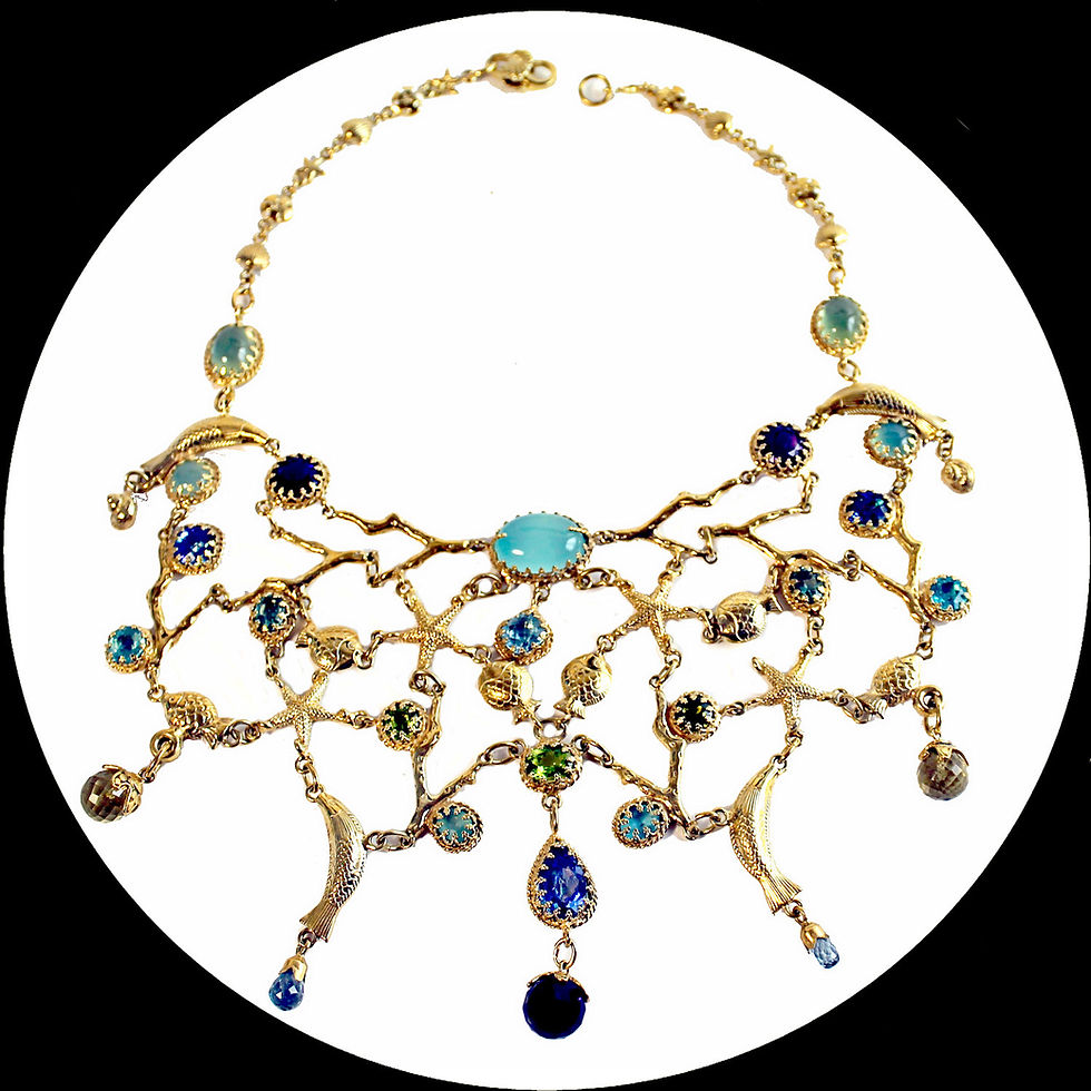 Miniature : Collier avec Poissons, Étoiles de mer et Coquillages en argent 925 plaqué or