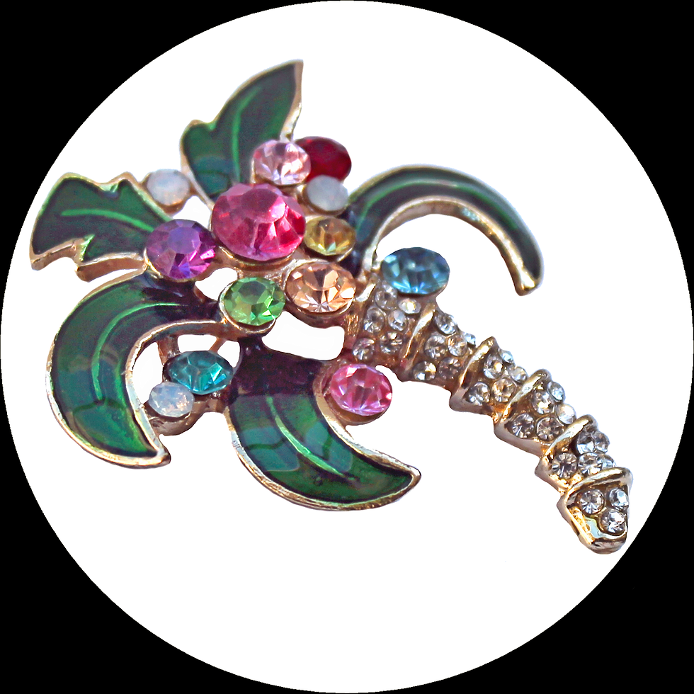 Miniature : Broche Palmier en métal doré avec tige incrustée de cristaux et émail