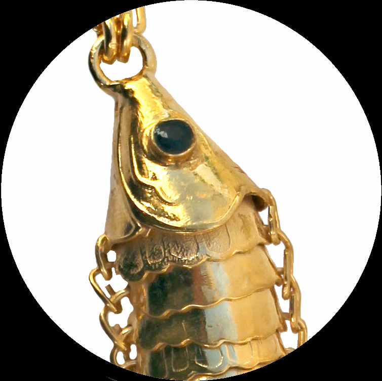 Miniature : Long collier avec un grand pendentif poisson mobile en argent plaqué or