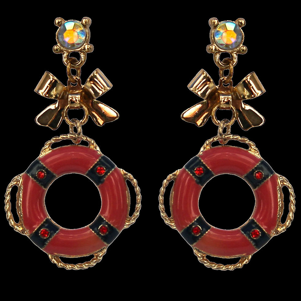 Miniaturbild: Emaillierte Chandeliers mit Rettungsring und Schleife aus goldfarbenem Metall