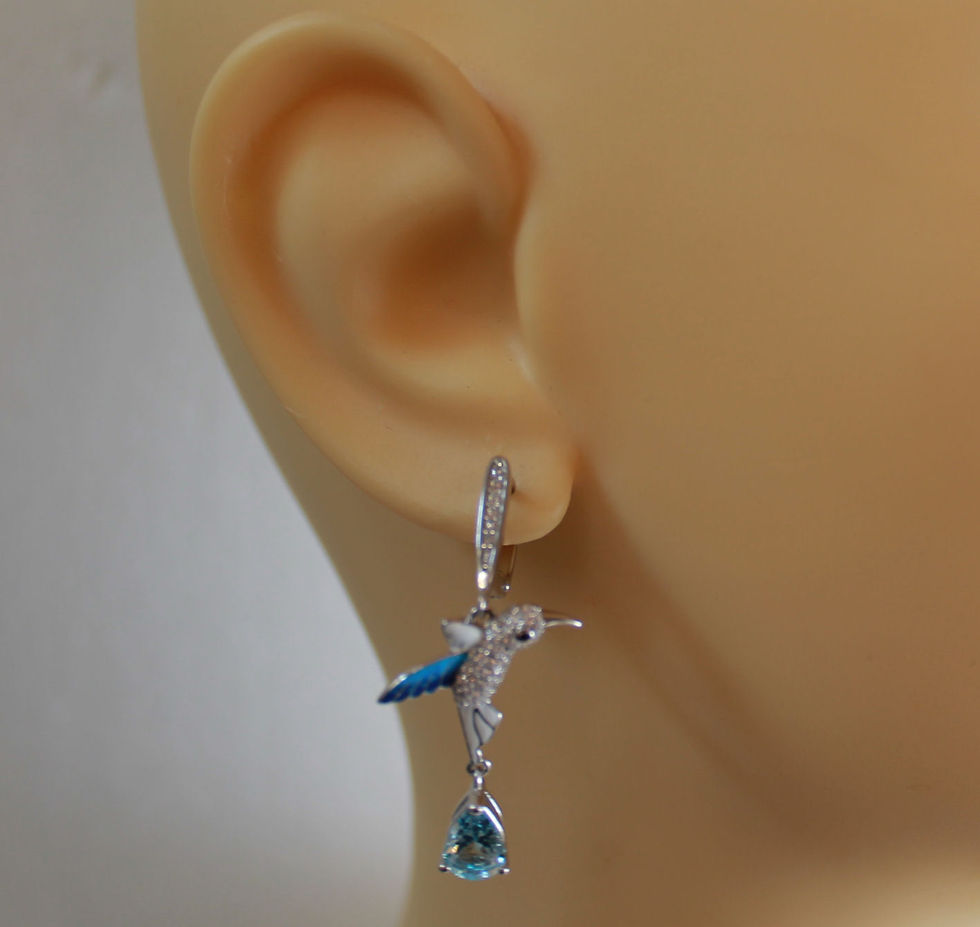 Miniaturbild: Set Ohrringe und Anhänger Kolibri mit Topas aus 925er Sterlingsilber