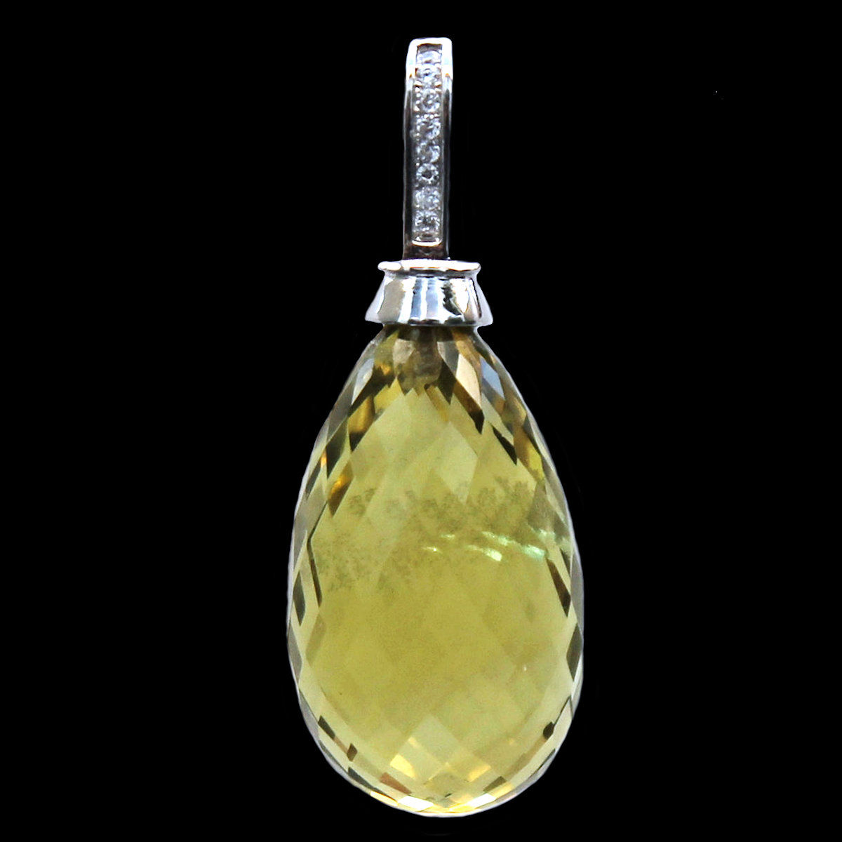 Zirconia-set clip pendant with lemon quartz briolette in rhodium-plated silver