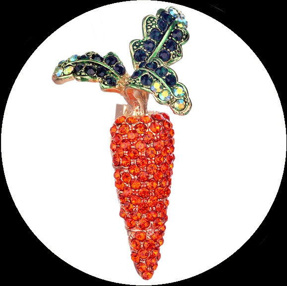 Brooch and pendant crystal-paved carrot in gold-coloured metal