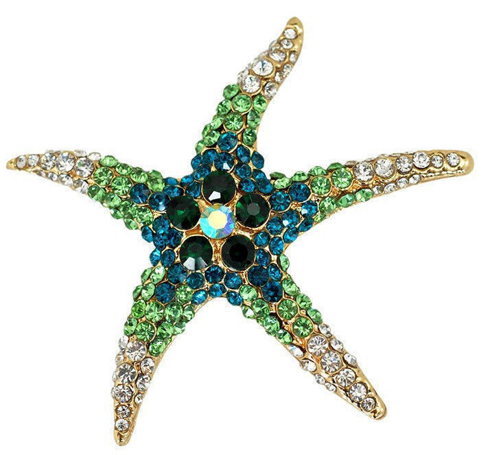 Miniature : Broche Étoile de mer dorée avec cristaux bleus, verts ou blancs