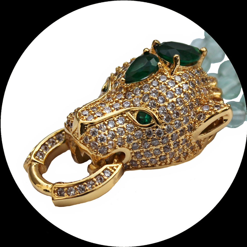 Thumbnail: Six-row bracelet in green fluorite with zirconia-paved panther clasp