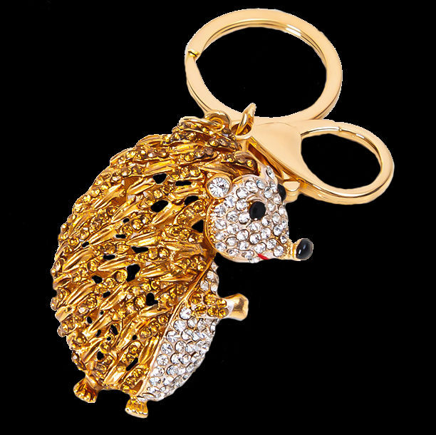 Thumbnail: Key ring with crystal-studded hedgehog in gold-plated metal