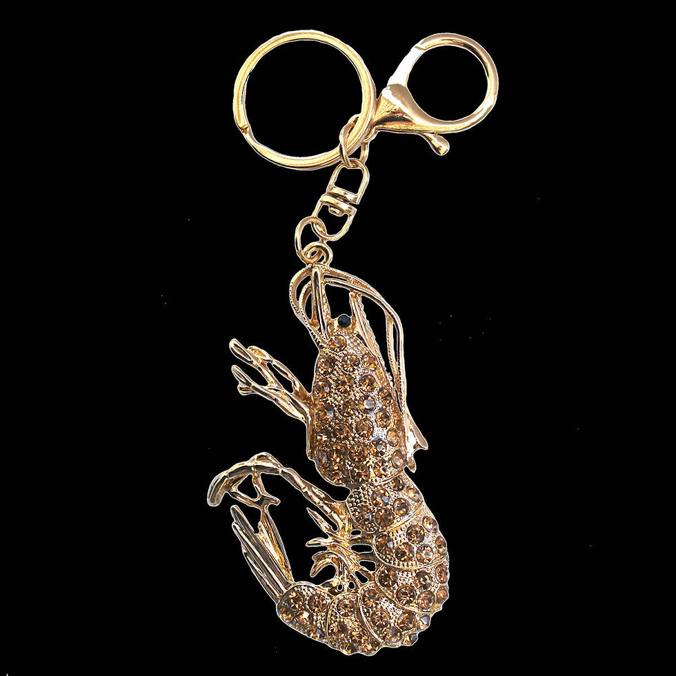 Thumbnail: Key ring with crystal-studded shrimp in gold-plated metal