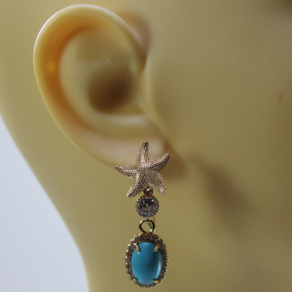 Miniaturbild: Ohrhänger mit Seestern, türkisem Howlith und Zirkonia aus vergoldetem Kupferpf