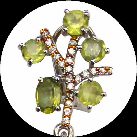 Thumbnail: Long chandeliers with fish, peridots and coral branches in 925 silver