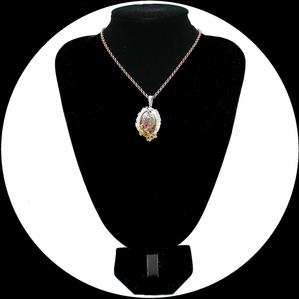 Miniatura: Pendente con conchiglia di abalone, granchio e topazi in argento sterling 925