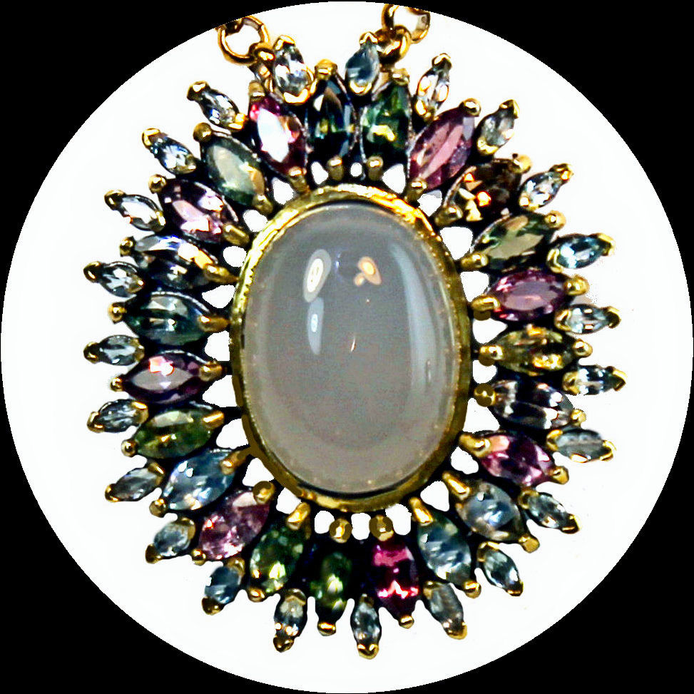 Grande pendentif avec calcédoine et tourmalines colorées en argent 925