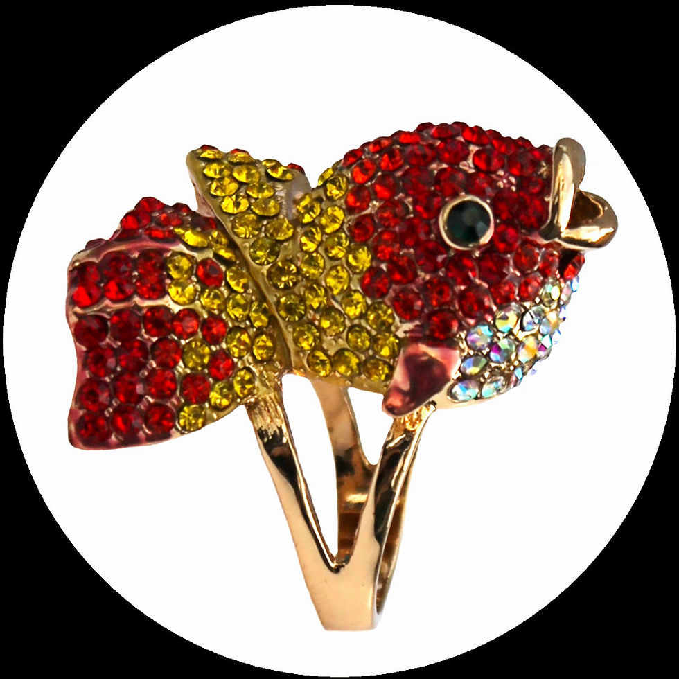 Goldfish ring with red, yellow and white glass crystals, size 17