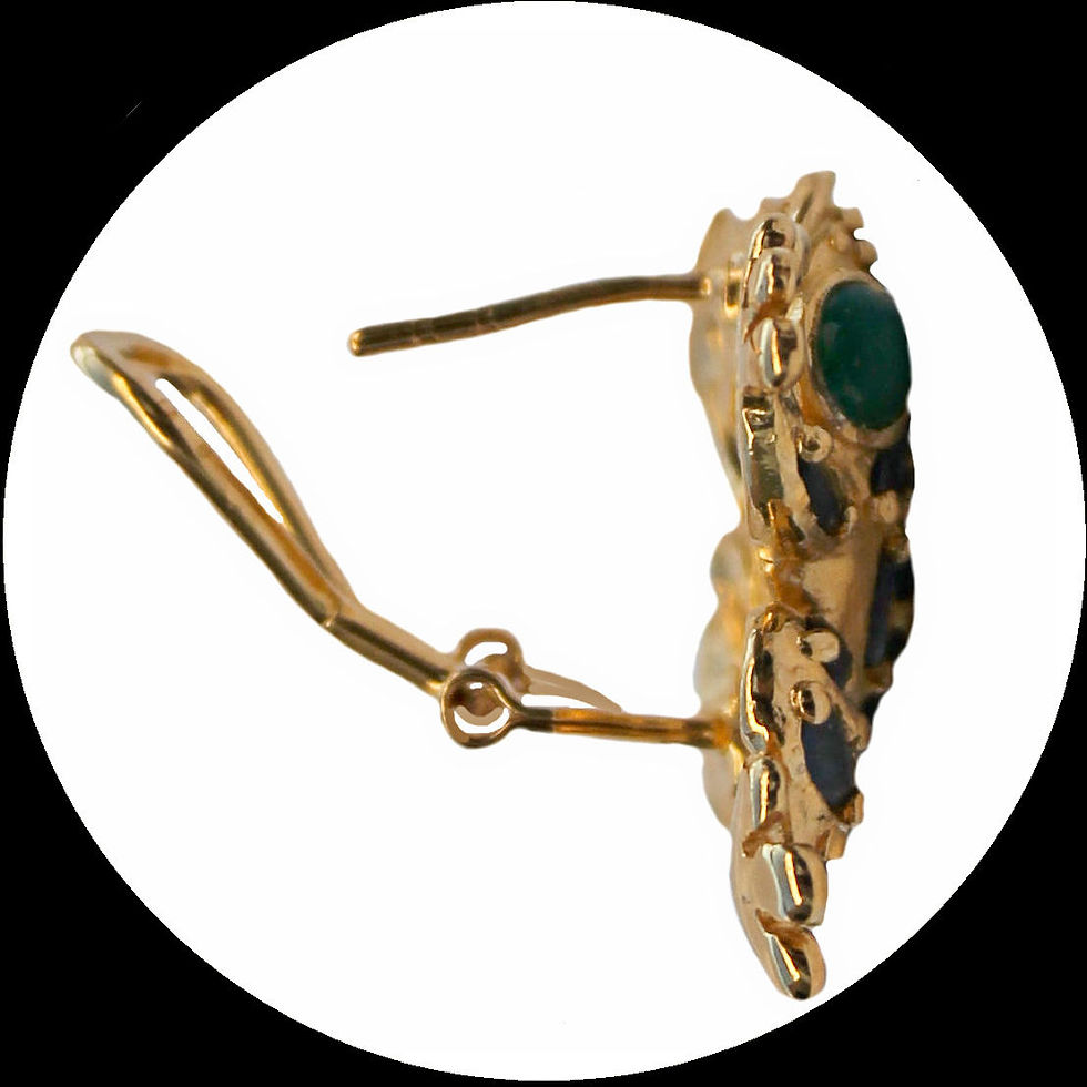 Miniature : Boucles d'oreilles grenouille avec saphir et agate verte en argent 925 plaqué or