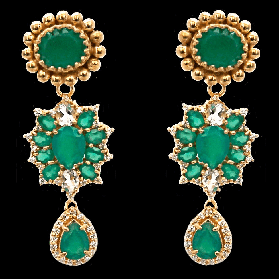 Chandeliers en argent plaqué or avec agate verte et topaze blanche