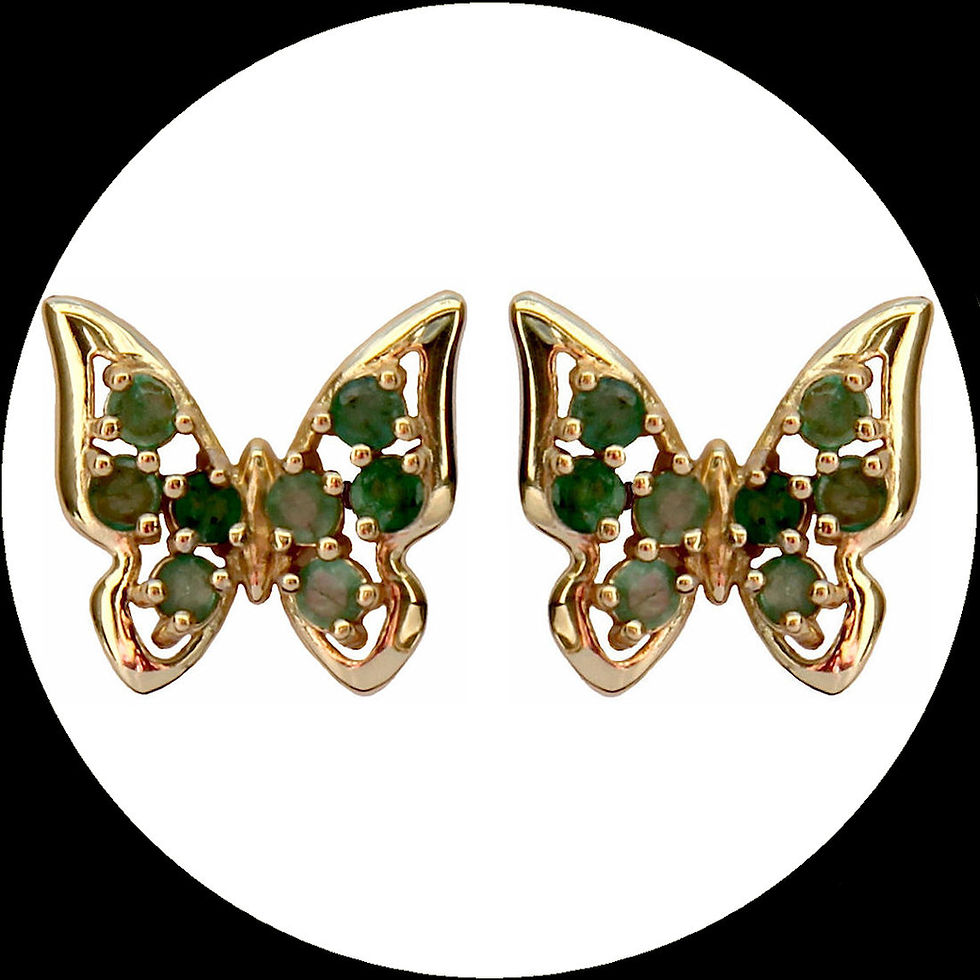 Thumbnail: Butterfly stud earrings in gold-plated silver with emerald or sapphire