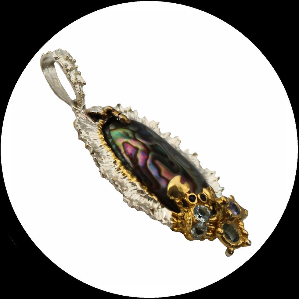 Miniature : Pendentif avec coquillage ormeau, crabe et topazes en argent sterling 925