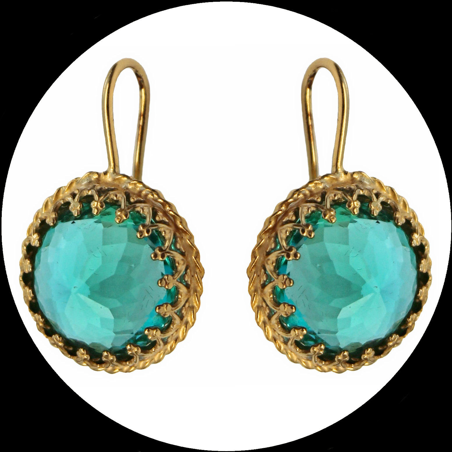 Orecchini pendenti con quarzo blu-verde in argento sterling 925 placcato oro