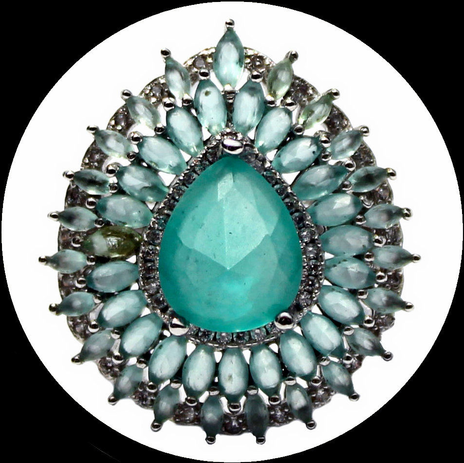 Bague en argent 925 avec des calcédoines vert d'eau taillées en poire et en marquise