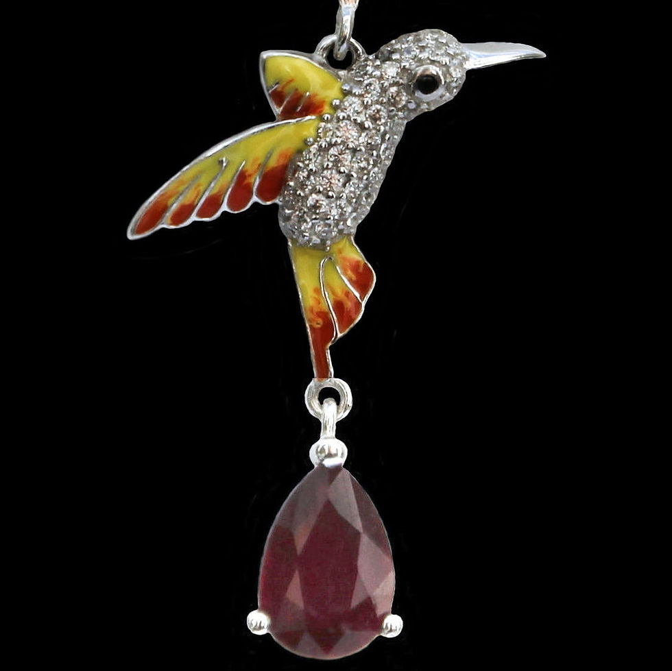 Miniaturbild: Rot und Gelb emaillierte Kolibri Chandeliers mit Rubin aus 925er Sterlingsilber
