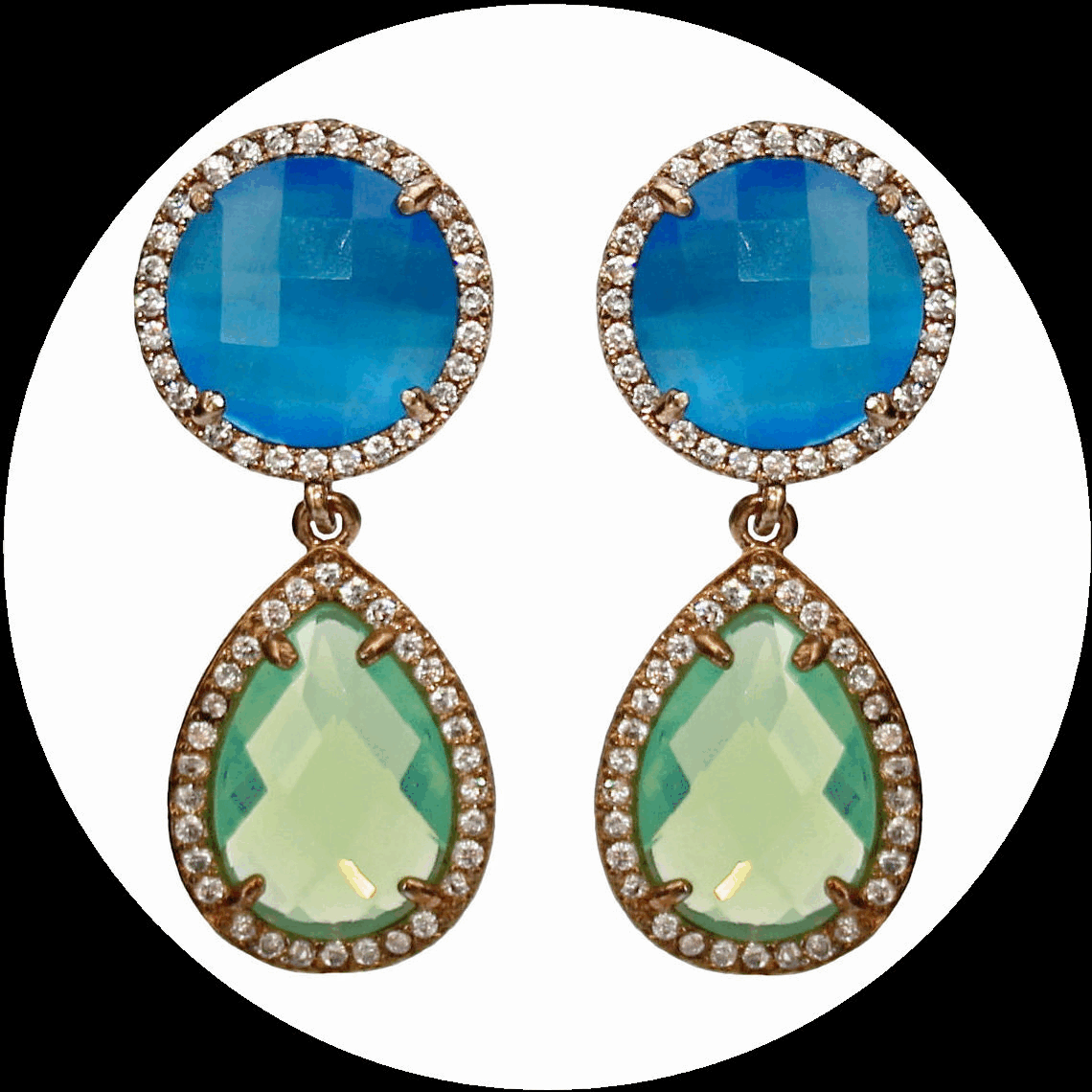 Chandeliers avec cristaux opalisés et zirconium cubique vert et bleu