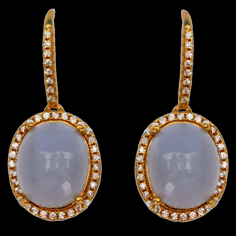 Miniature : Boucles d'oreilles avec calcédoines bleu lavande et zirconium cubique en argent 925 doré