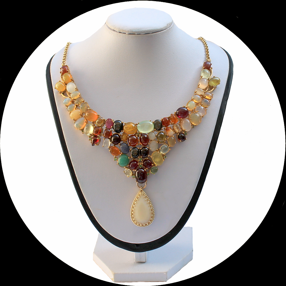 Thumbnail: Gold-plated silver necklace with multi-stones such as opal, hessonite and tsavorite